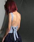 Blue Gingham Backless Top 💙🎀