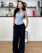 Blue Gingham Halter Top + Wide Leg Pants Set 💙