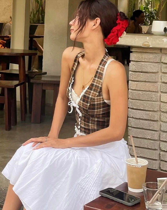 Vintage Plaid Halter Top 🤎