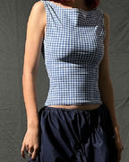 Blue Gingham Backless Top 💙🎀