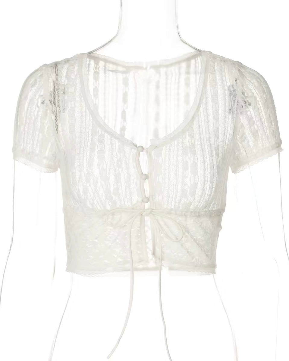 Lace Tie-Front Crop Top 🤍