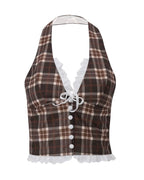 Vintage Plaid Halter Top 🤎