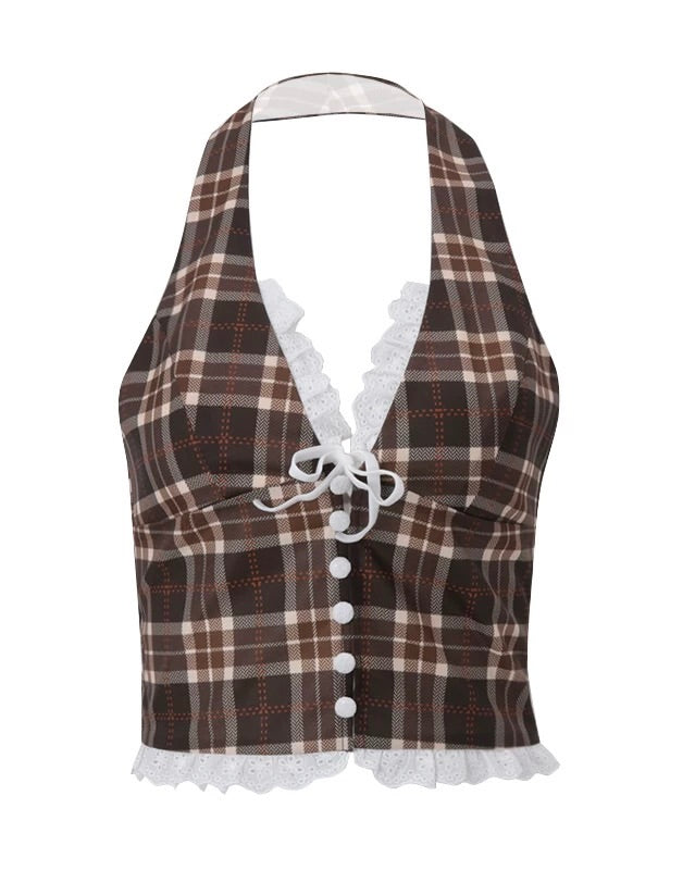 Vintage Plaid Halter Top 🤎