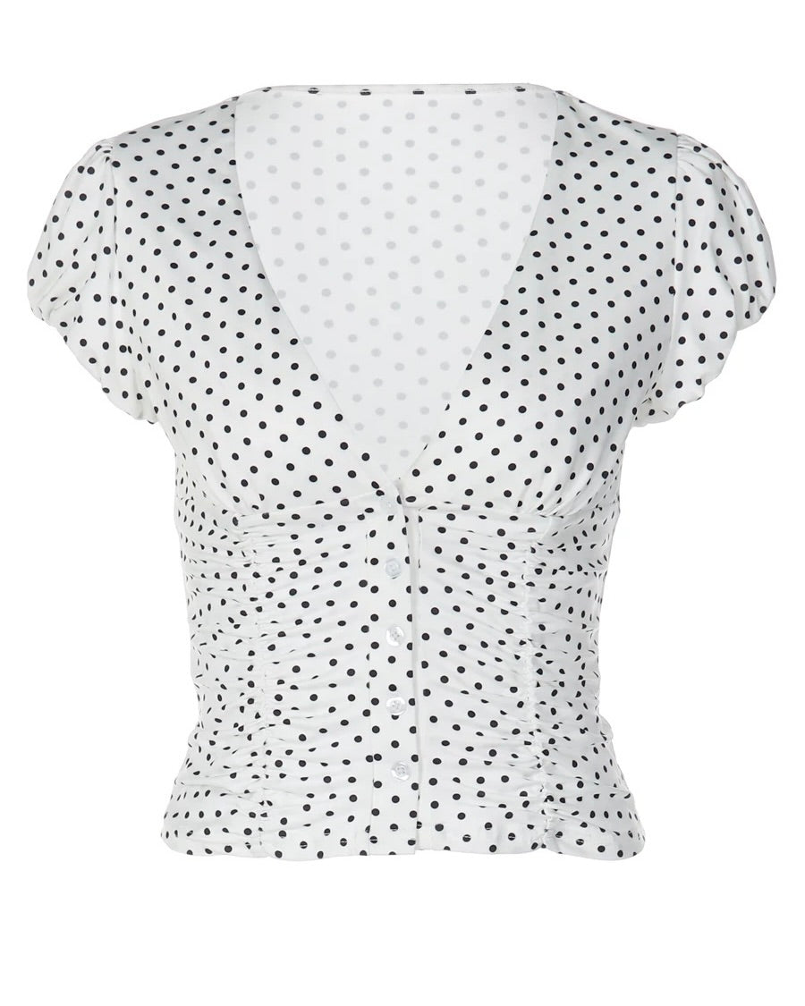 Polka Dot Ruched Top 🤍🖤