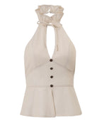 Backless Halter Peplum Top 🤍