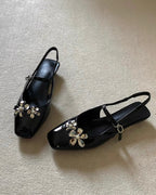Flower Detail Slingback Flats