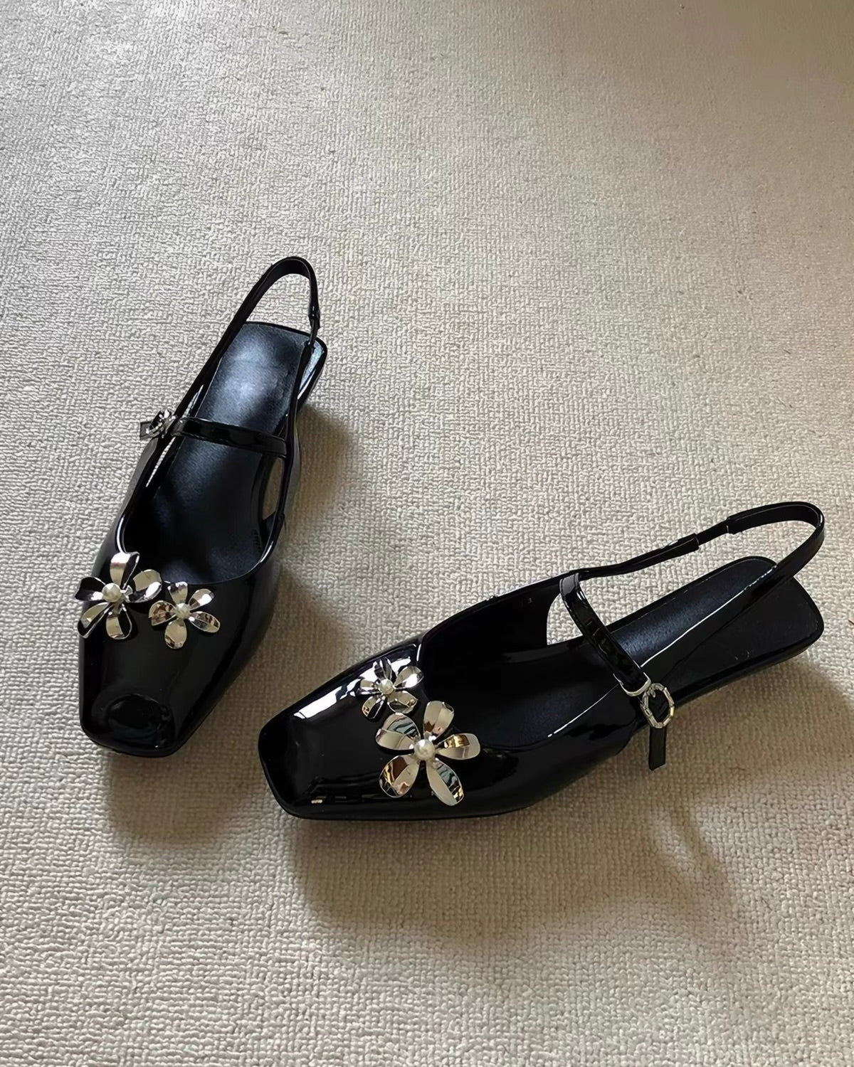 Flower Detail Slingback Flats