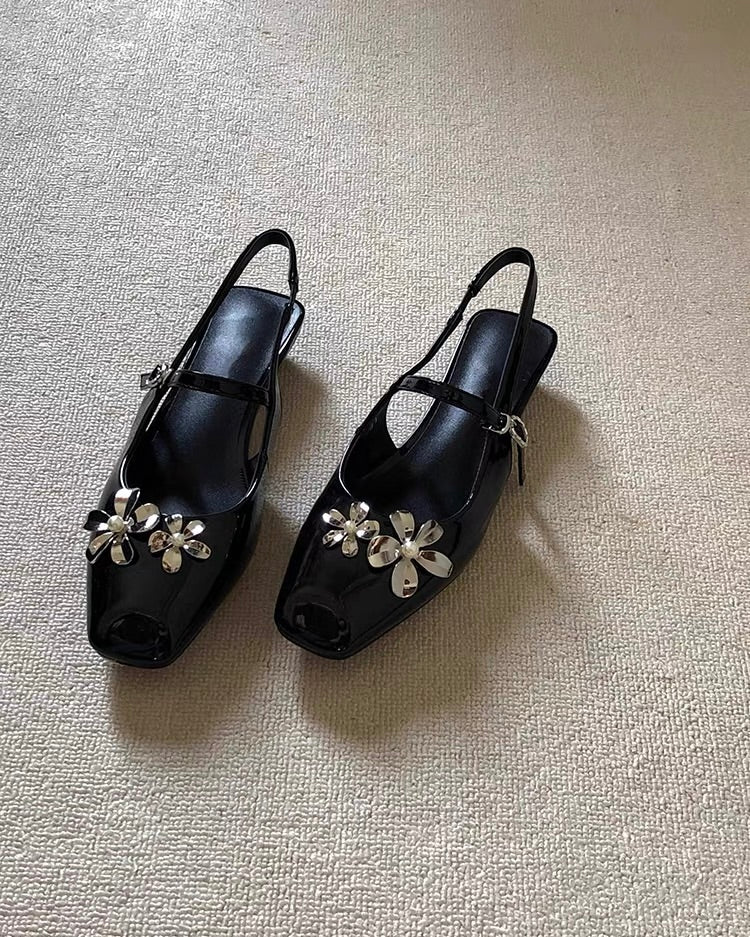 Flower Detail Slingback Flats