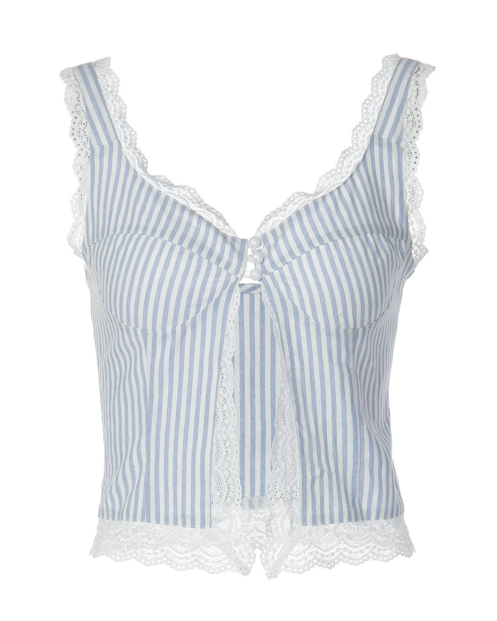 Lace Trim Striped Cami Top 💙🤍
