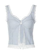 Lace Trim Striped Cami Top 💙🤍