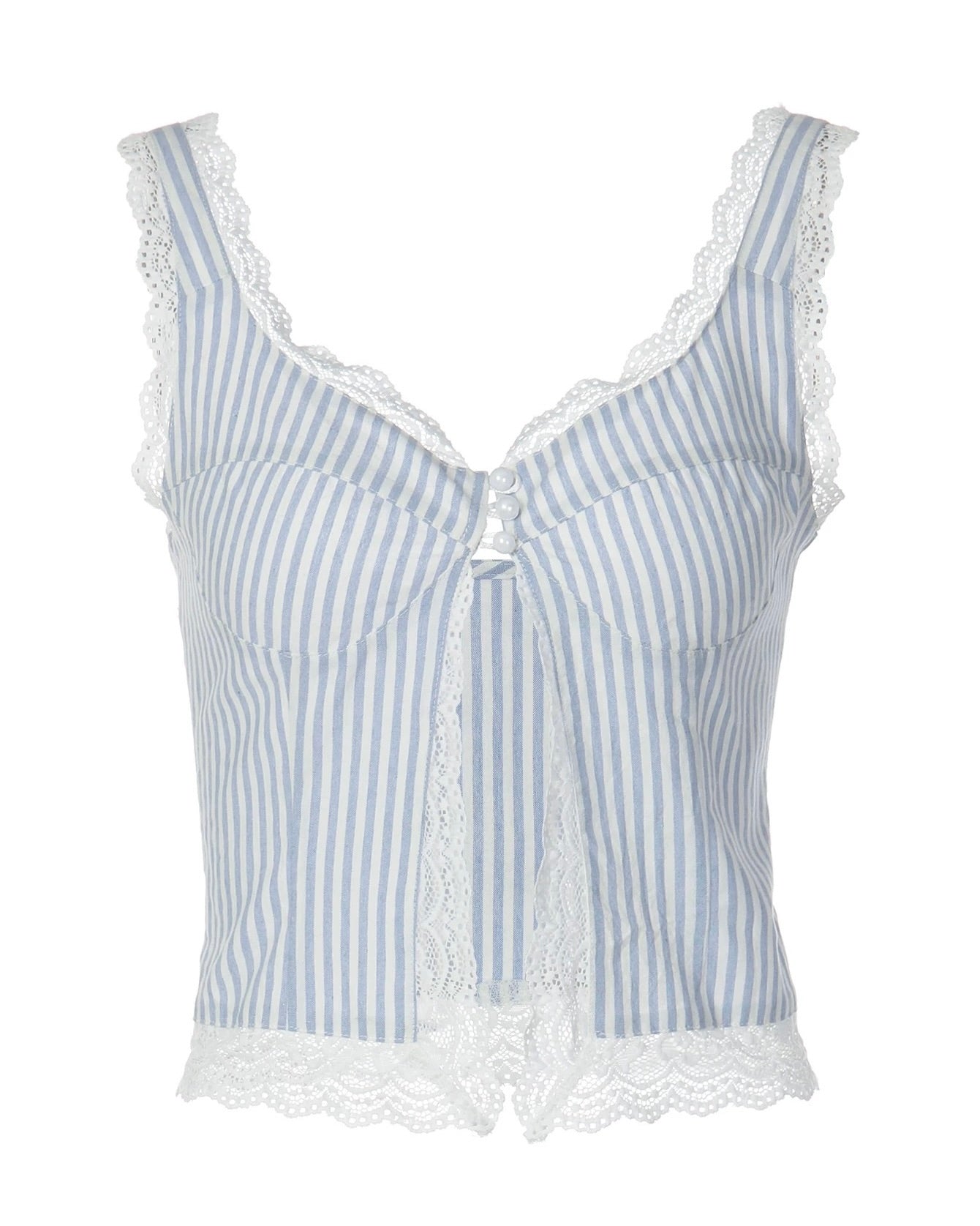 Lace Trim Striped Cami Top 💙🤍