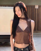Polka Dot Sheer Halter Top 🤎✨