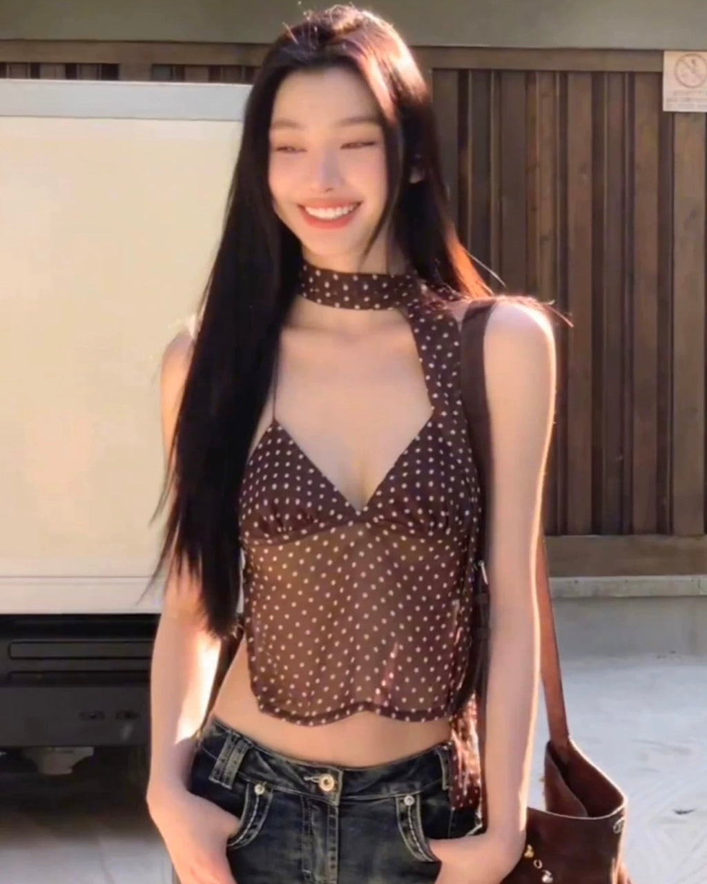 Polka Dot Sheer Halter Top 🤎✨
