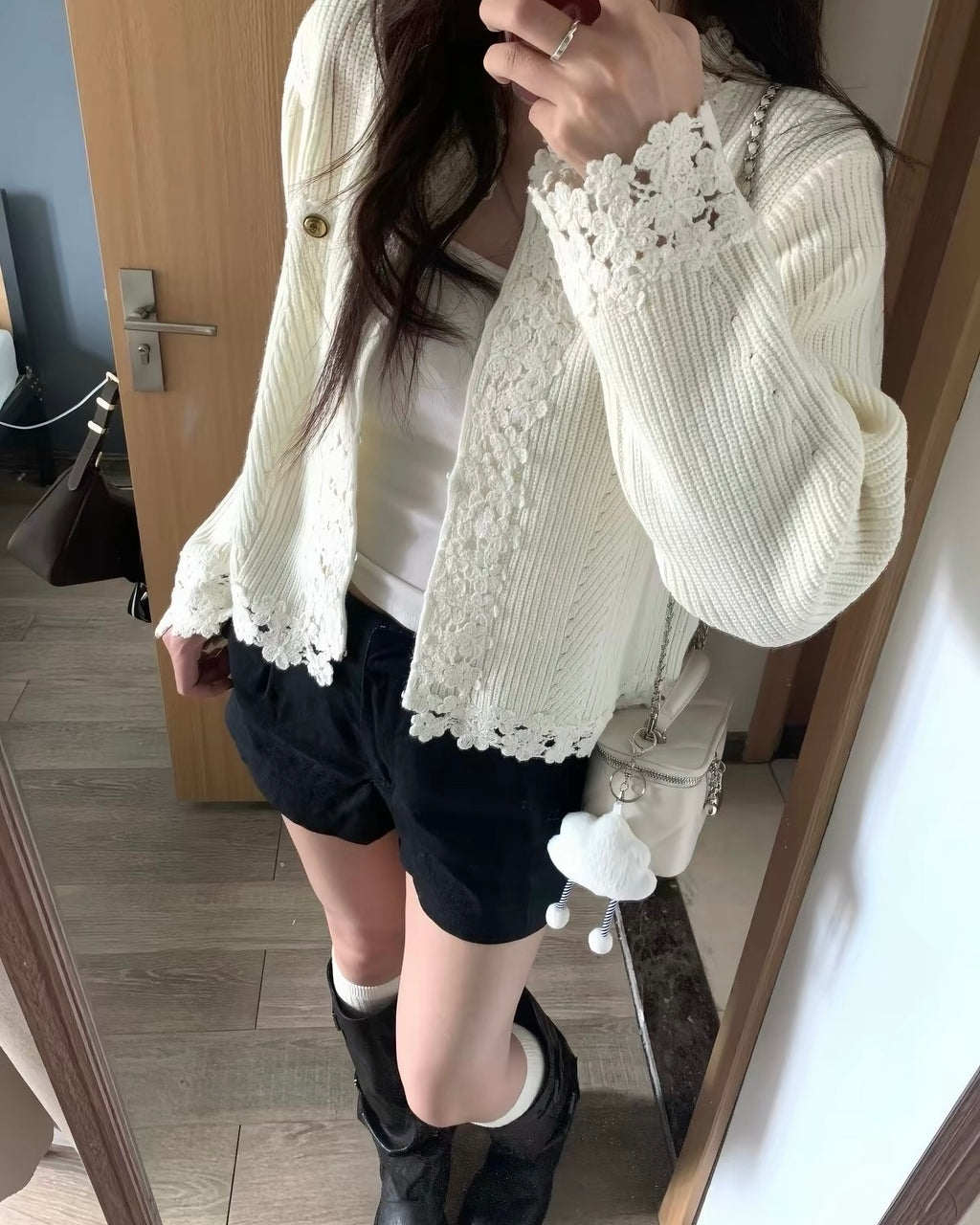 Lace Trim Knit Cardigan