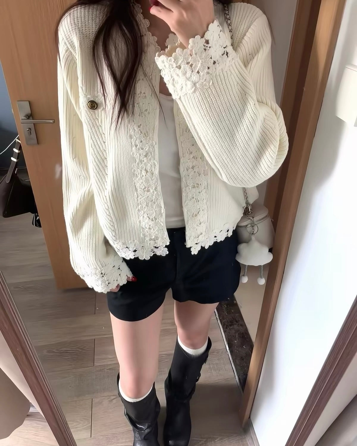 Lace Trim Knit Cardigan