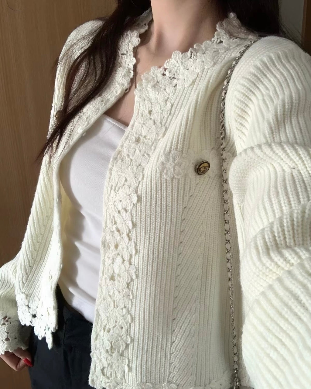 Lace Trim Knit Cardigan