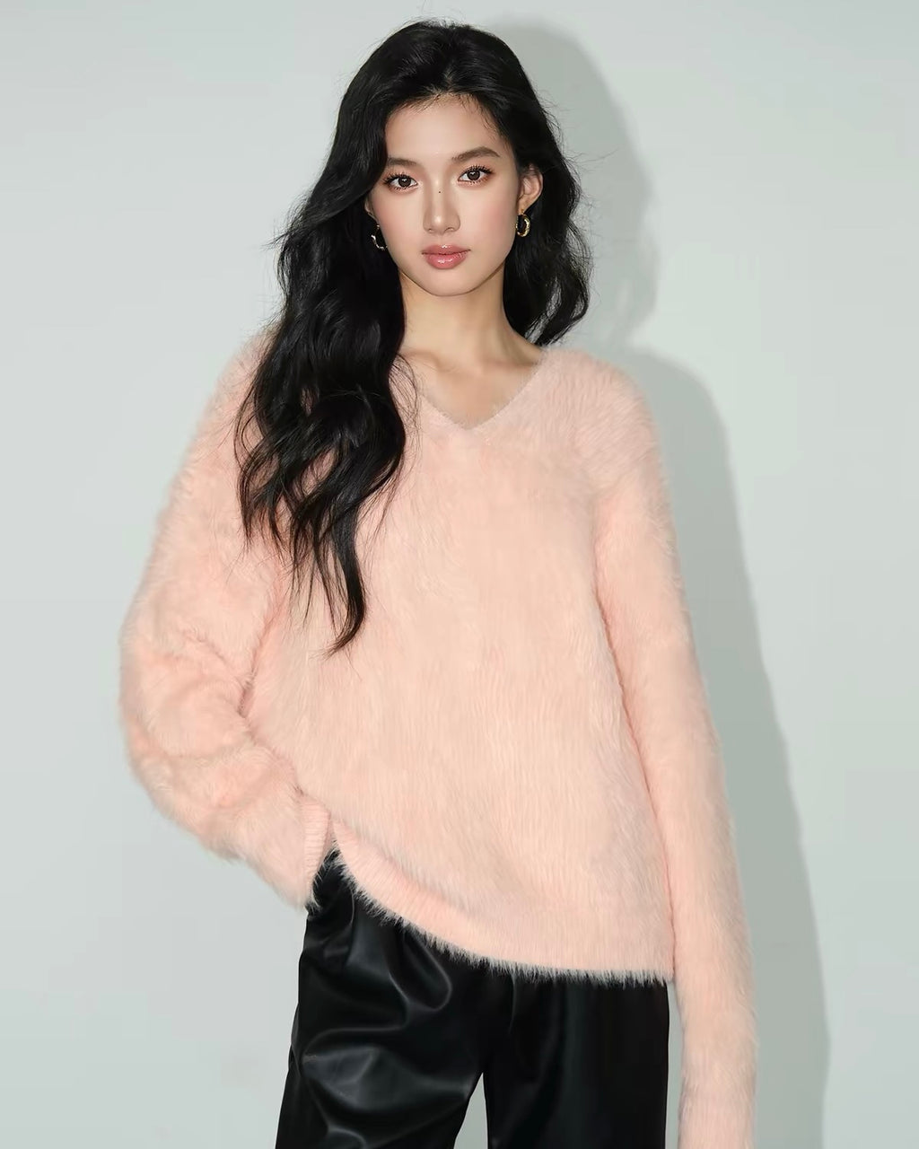 Fuzzy V-Neck Sweater