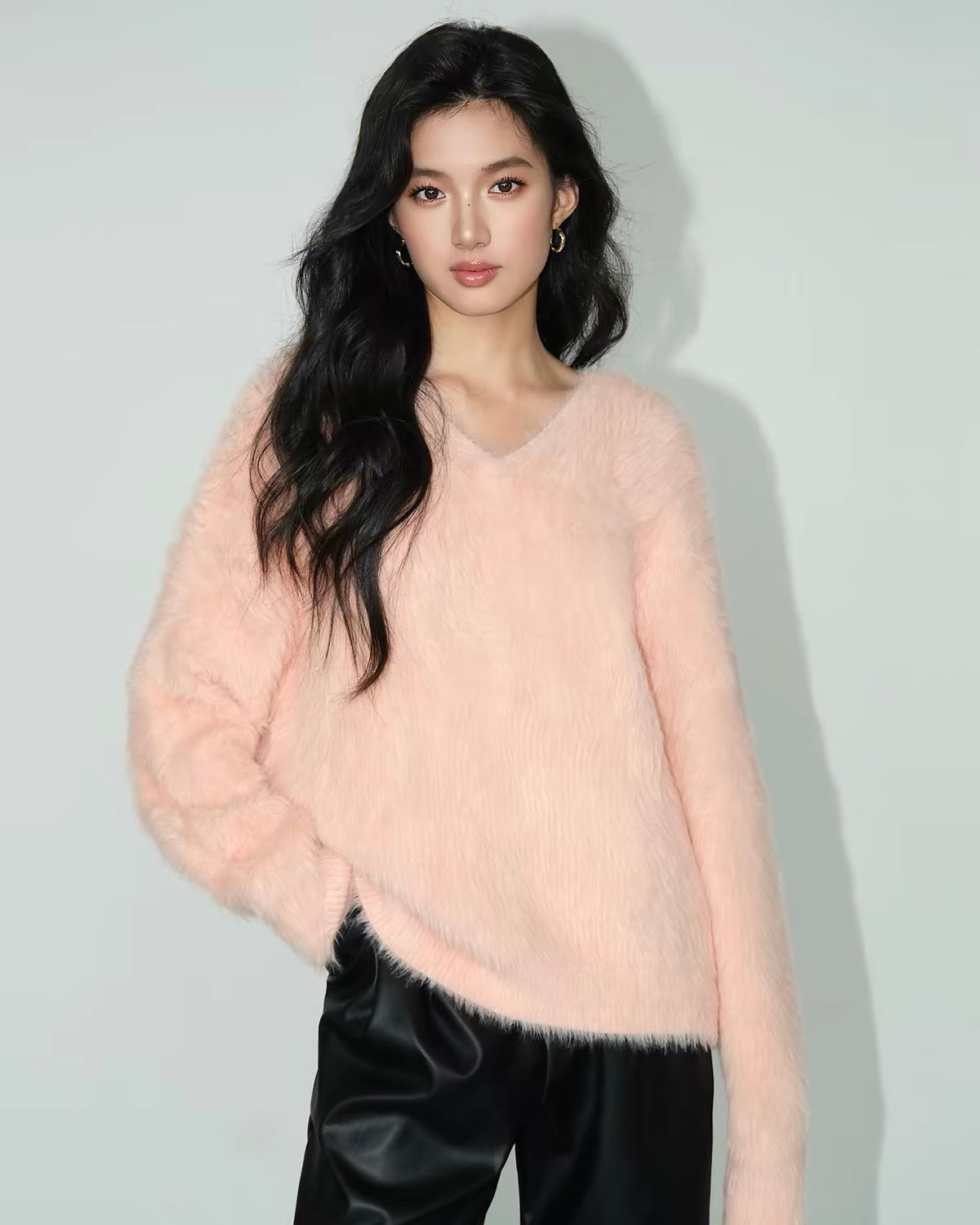 Fuzzy V-Neck Sweater