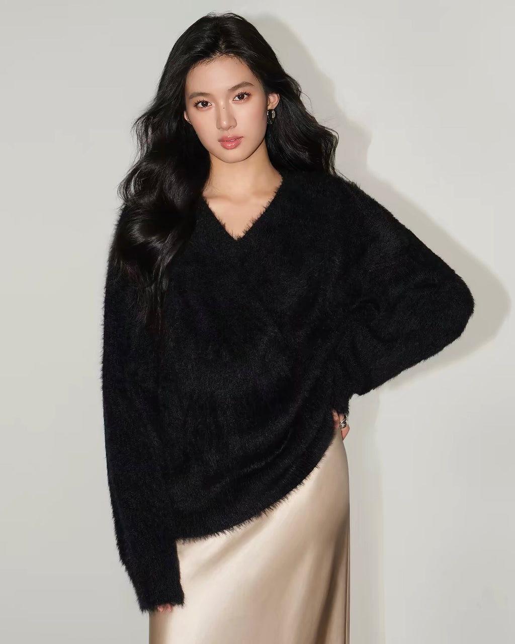 Fuzzy V-Neck Sweater
