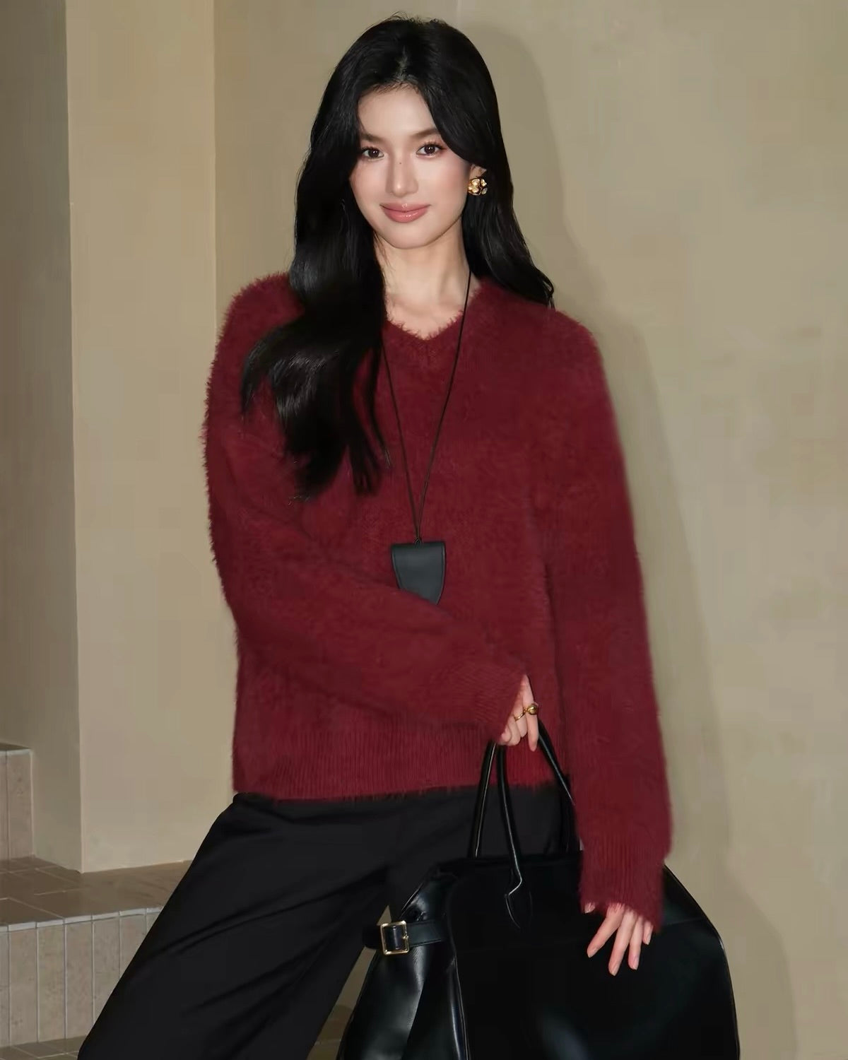 Fuzzy V-Neck Sweater