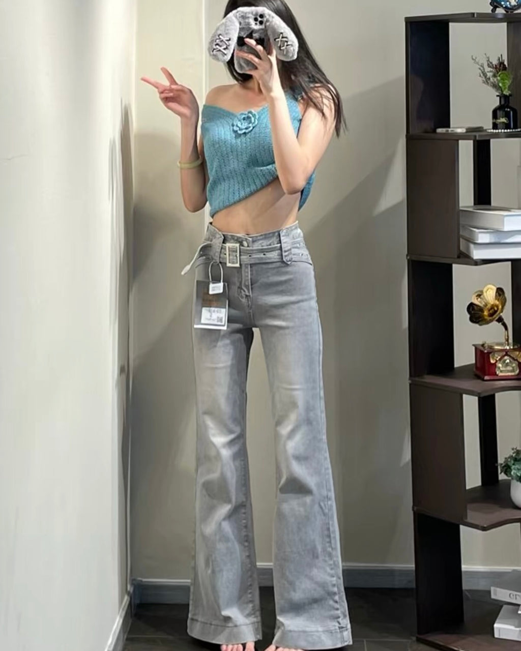 Belted Wide-Leg Jeans
