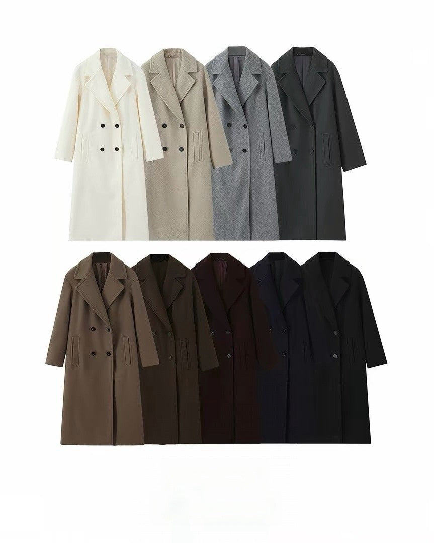 Classic Double-Breasted Long Coat
