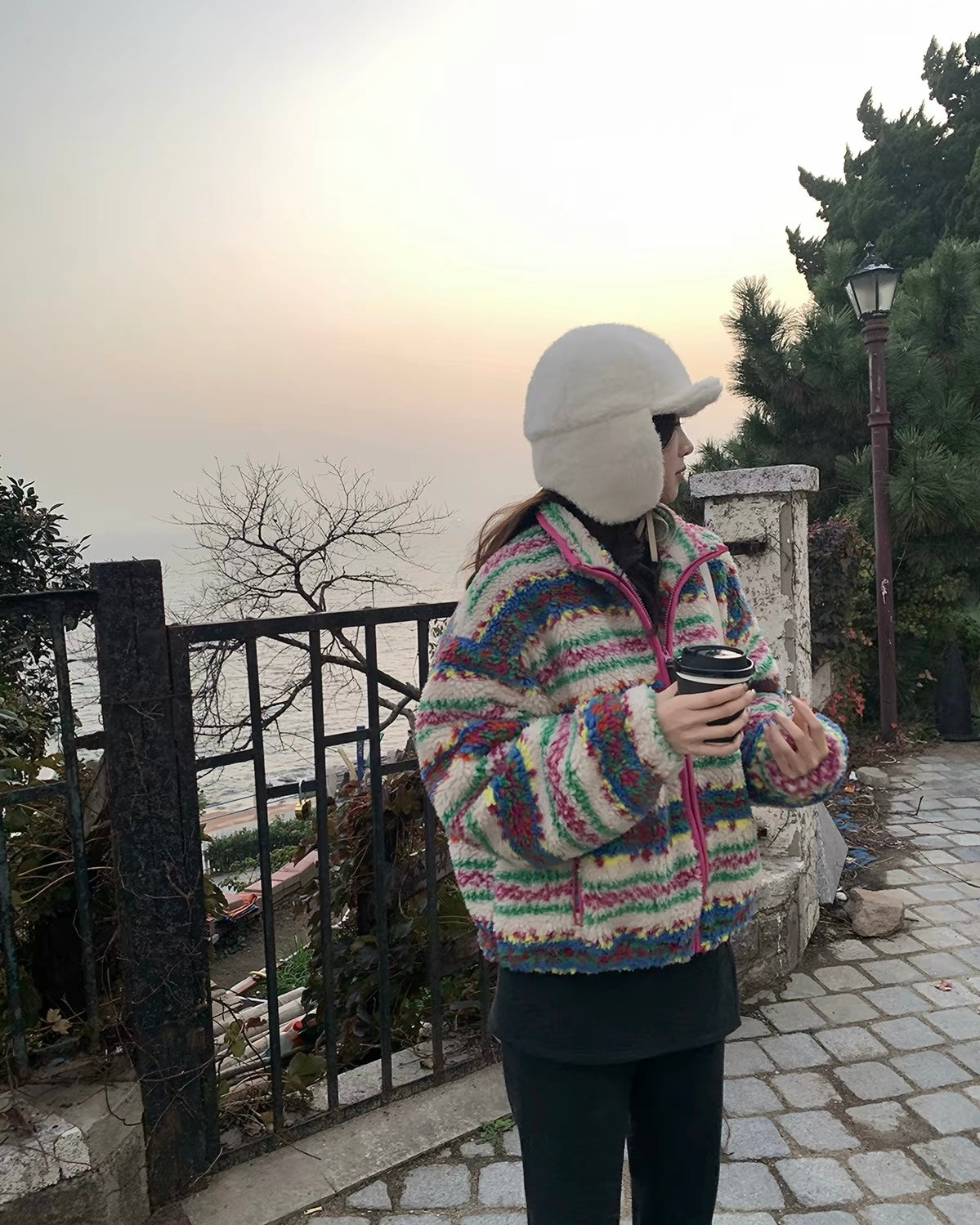 Colorful Stripe Fleece Jacket