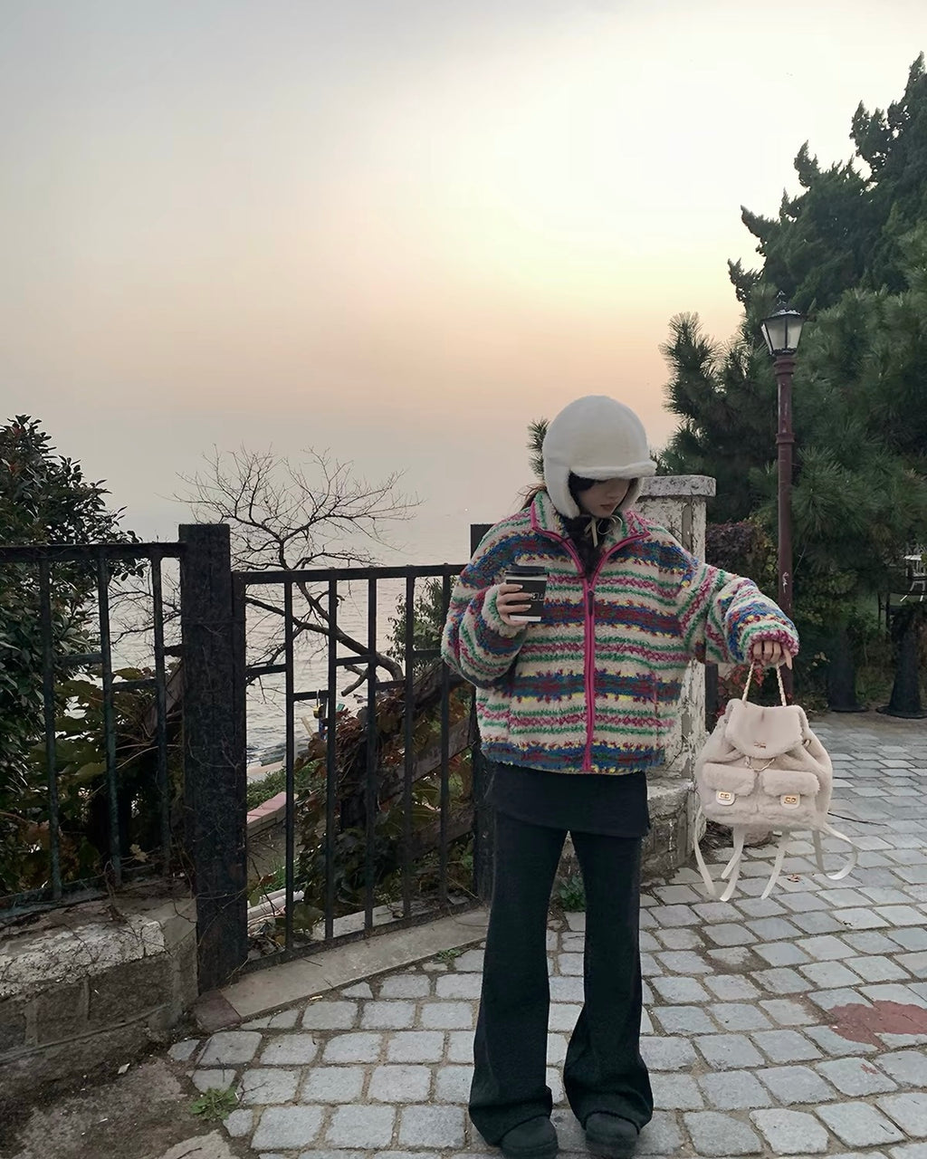 Colorful Stripe Fleece Jacket