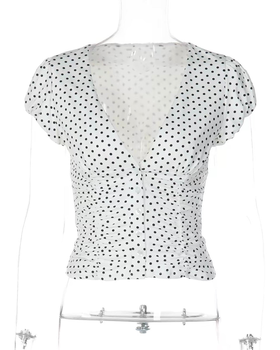 Polka Dot Ruched Blouse