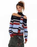 Striped Off-Shoulder Knit Sweater