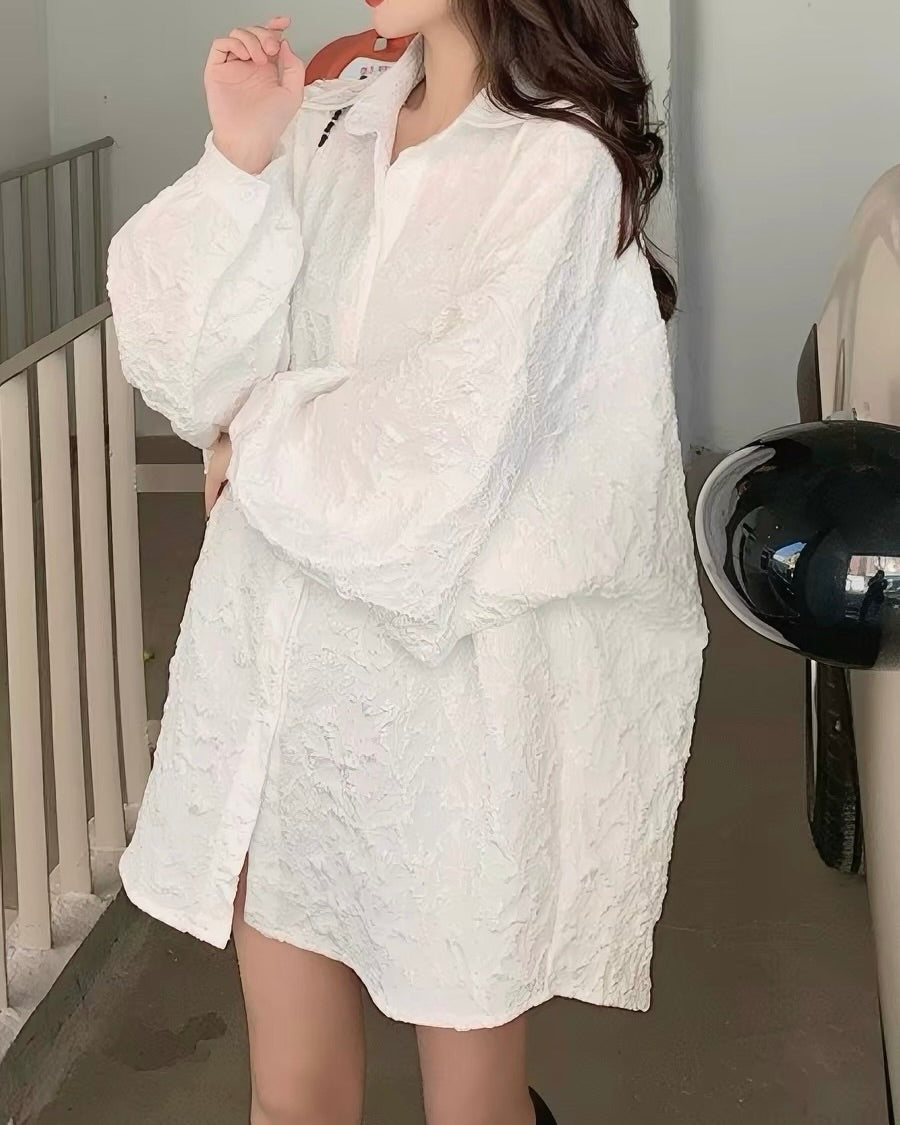 Textured Oversized Shirt Dress