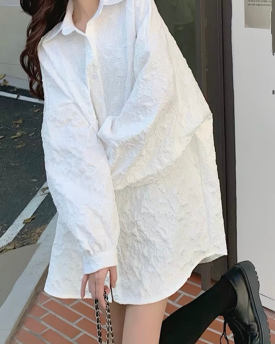 Textured Oversized Shirt Dress