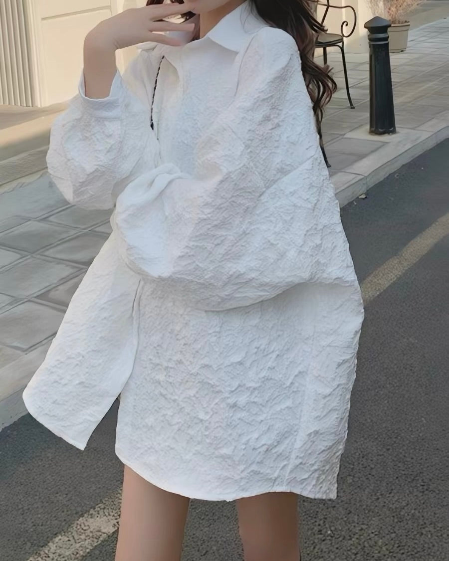 Textured Oversized Shirt Dress