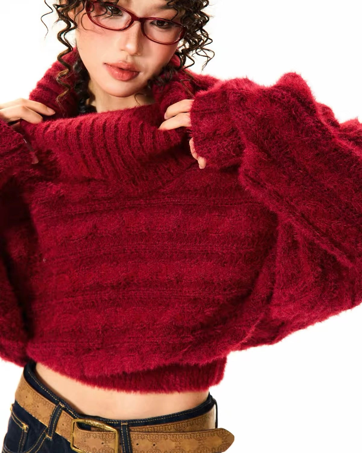 Off-Shoulder Fuzzy Knit Sweater