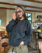 Heart Button Fuzzy Cardigan