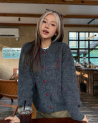 Heart Button Fuzzy Cardigan