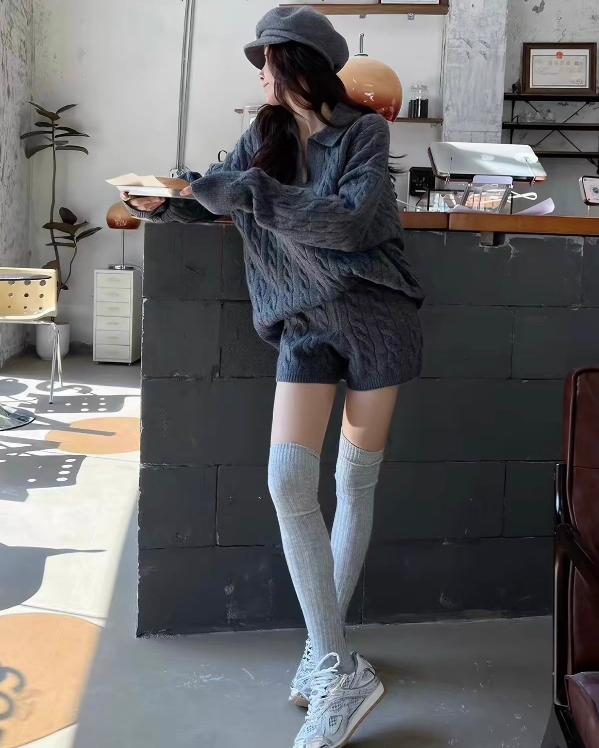 Cable Knit Sweater &amp; Shorts Set