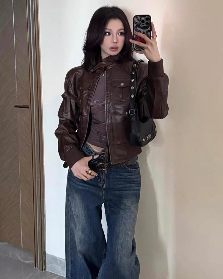 Retro Brown Leather Jacket 🤎