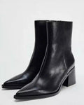 Black Leather Pointed Ankle Boots (Урьдчилсан захиалга)