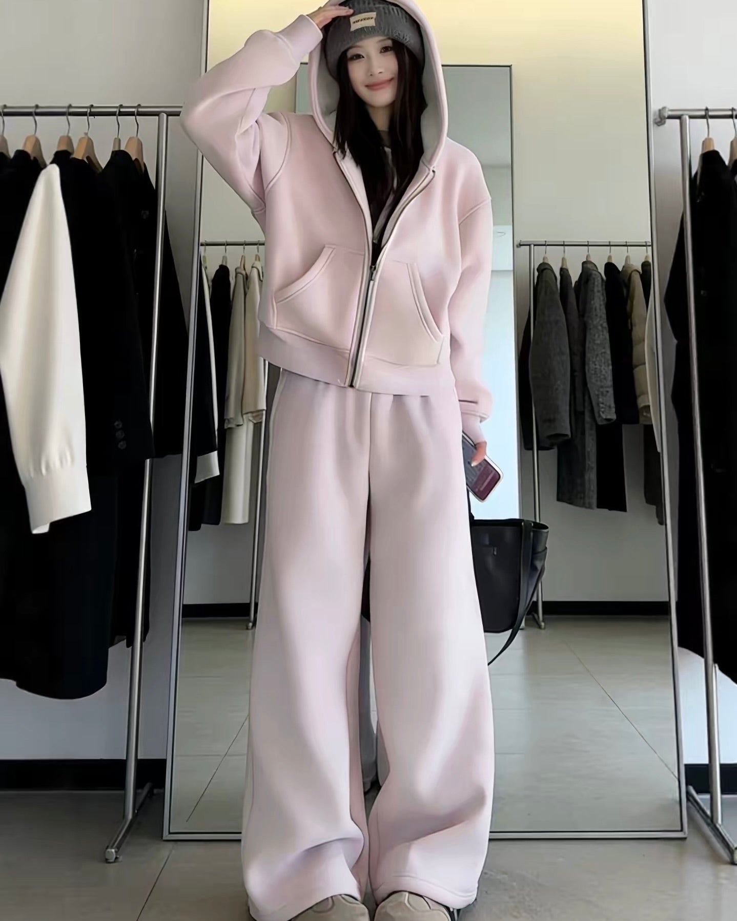 Fleece Hoodie & Wide-Leg Pants Set