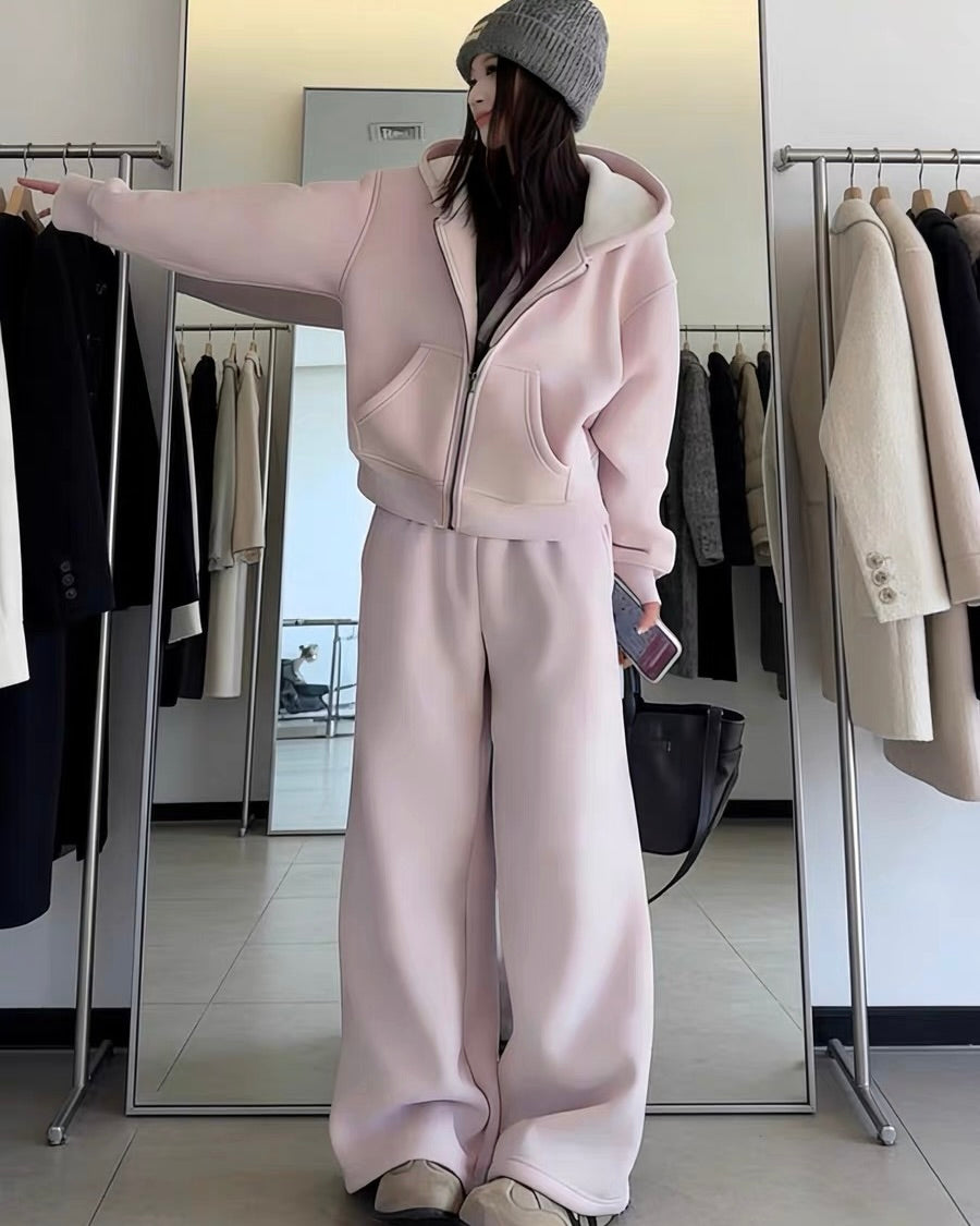 Fleece Hoodie & Wide-Leg Pants Set