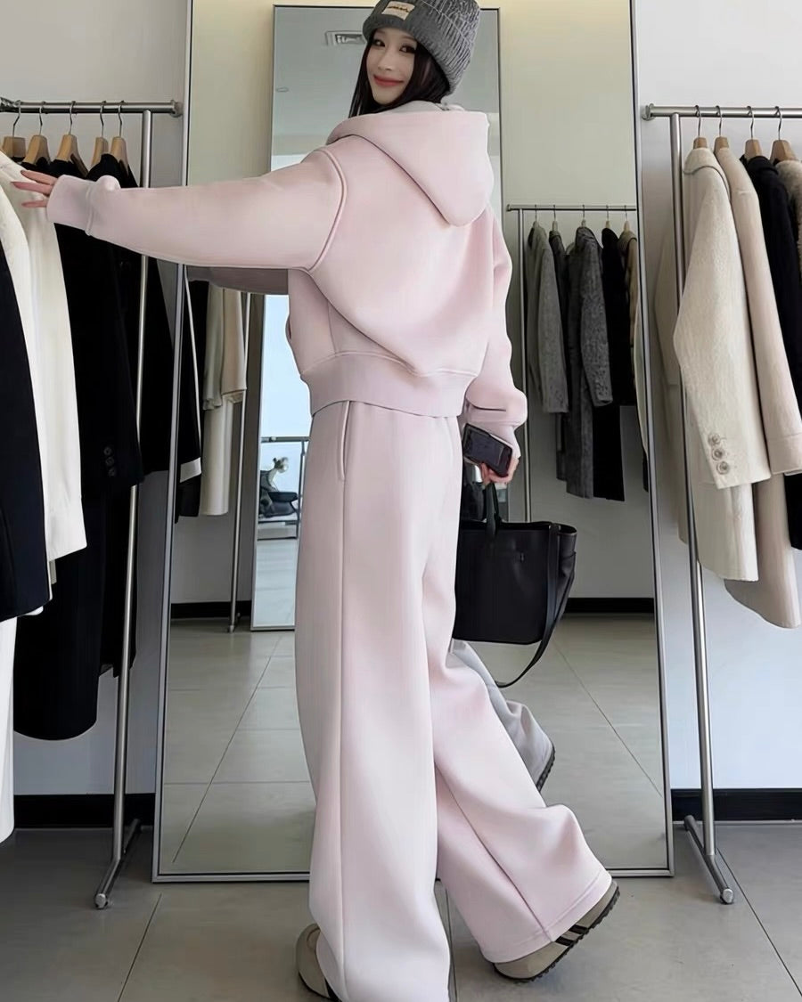 Fleece Hoodie & Wide-Leg Pants Set