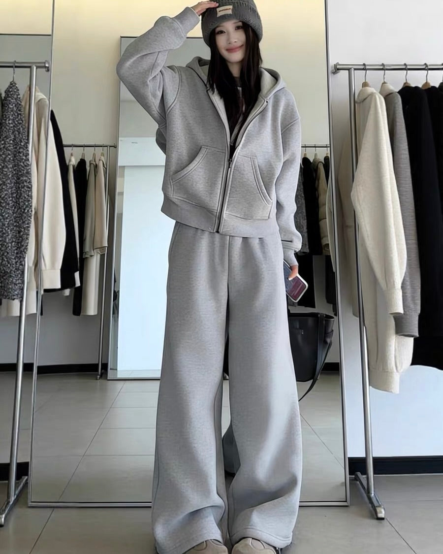 Fleece Hoodie & Wide-Leg Pants Set