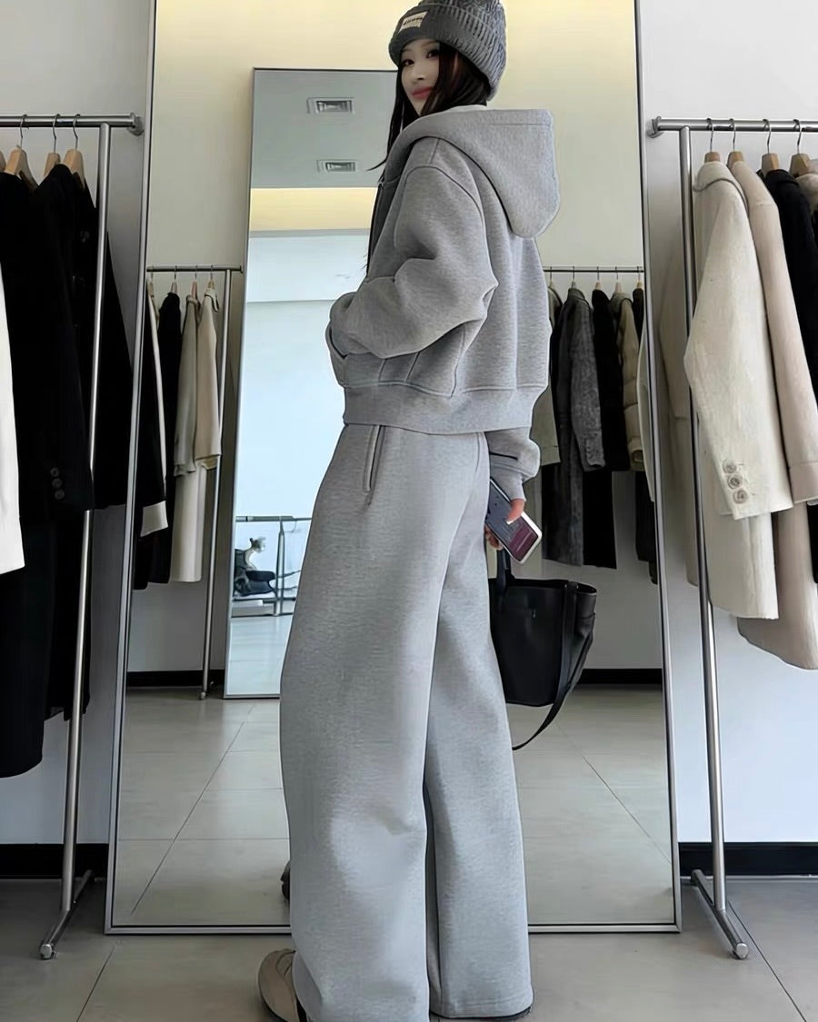 Fleece Hoodie & Wide-Leg Pants Set