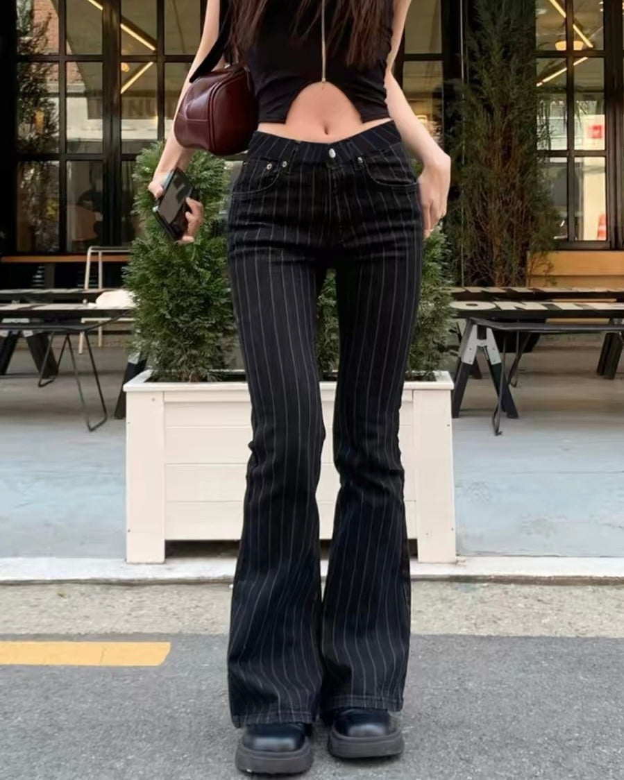 Black Pinstripe Flare Jeans