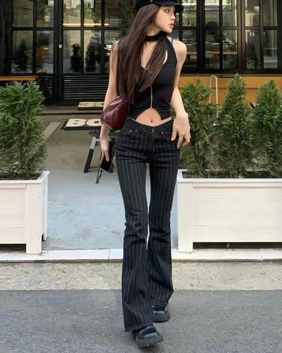 Black Pinstripe Flare Jeans