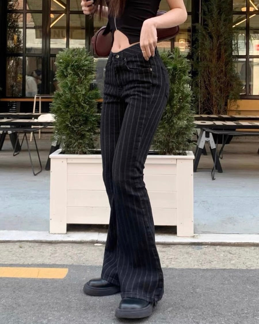 Black Pinstripe Flare Jeans