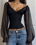 Sheer Sleeve Corset Top