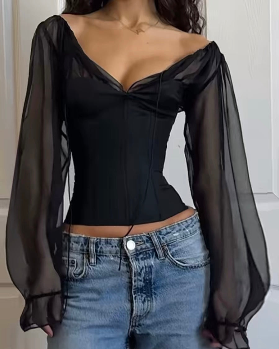 Sheer Sleeve Corset Top