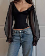 Sheer Sleeve Corset Top